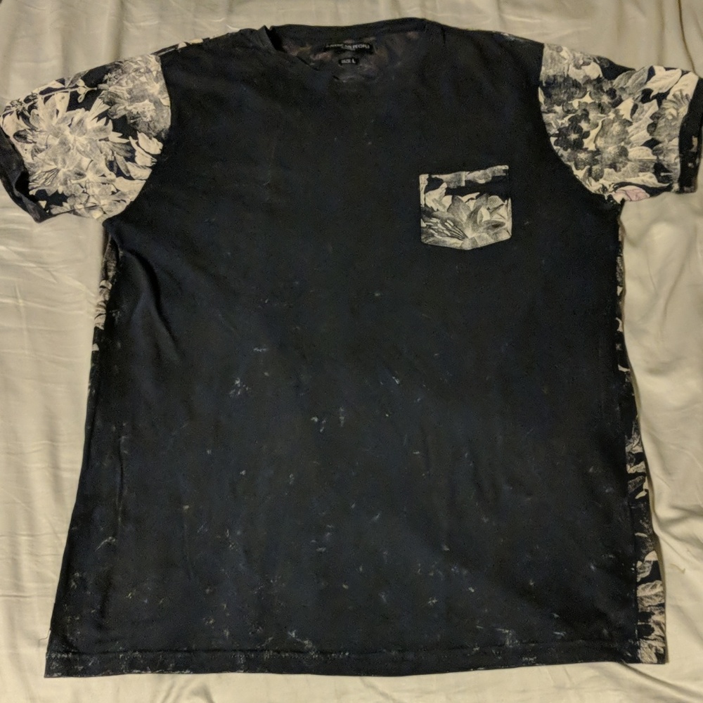 Black Patterned Tee Shirt with Pocket